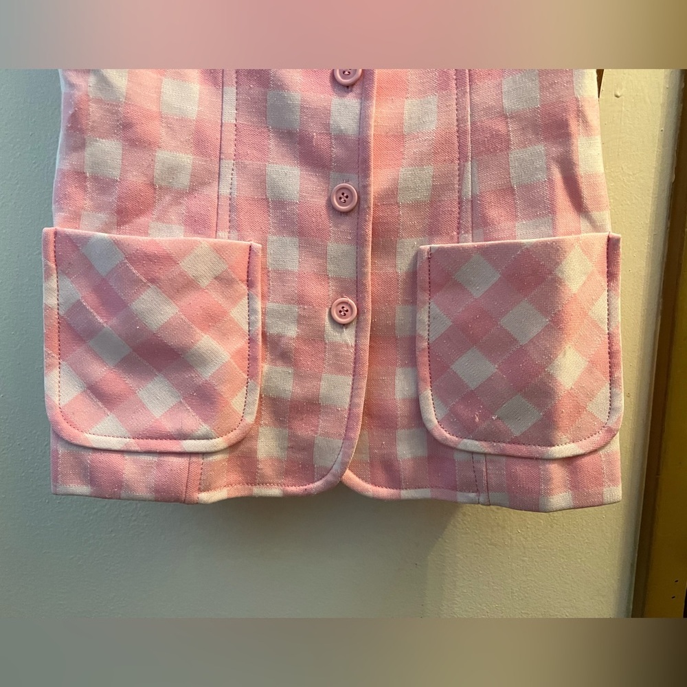 Vintage 1970s pink & white gingham vest w/pockets - Picture 8 of 8